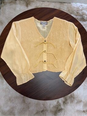 100% silk jonathan martin Pale Yellow Tie-Front Textured Blouse
